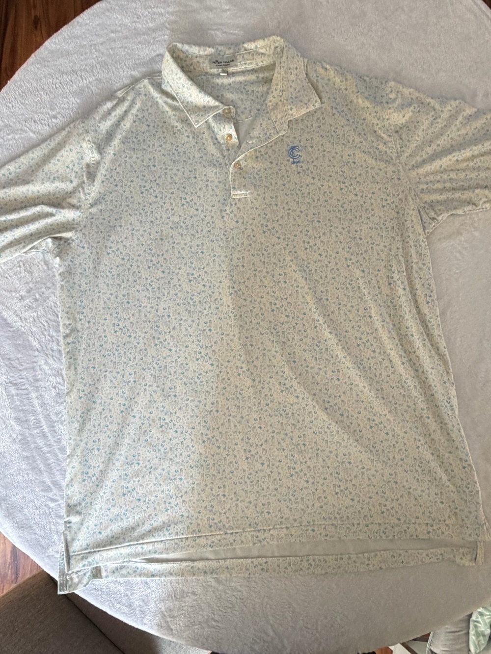 Peter Millar Cream Polo with Light Blue Micro Floral